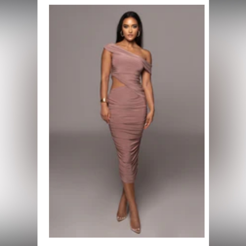 JLUXLABEL - Mauve Worth The Wait Draped Dress, Chic One-Shoulder Mauve Dress